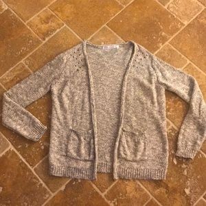 Grey stud boyfriend cardigan open front w/ pocket